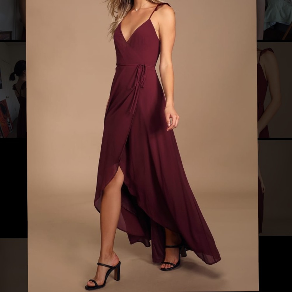 lulus high low wrap dress 🌹